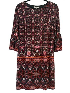 London Style Collection Patterned Bell Sleeve Dress